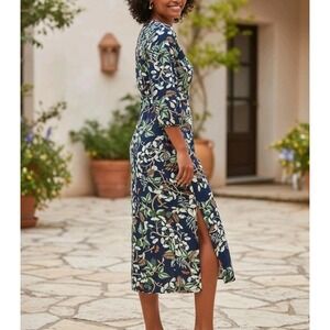 LOFT Womens Size 6 Leafed Tie Front Midi Dress Flawless- Boho Coastal Resort